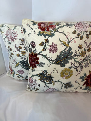 Pair White/Multi Velvet Floral Pillow Set