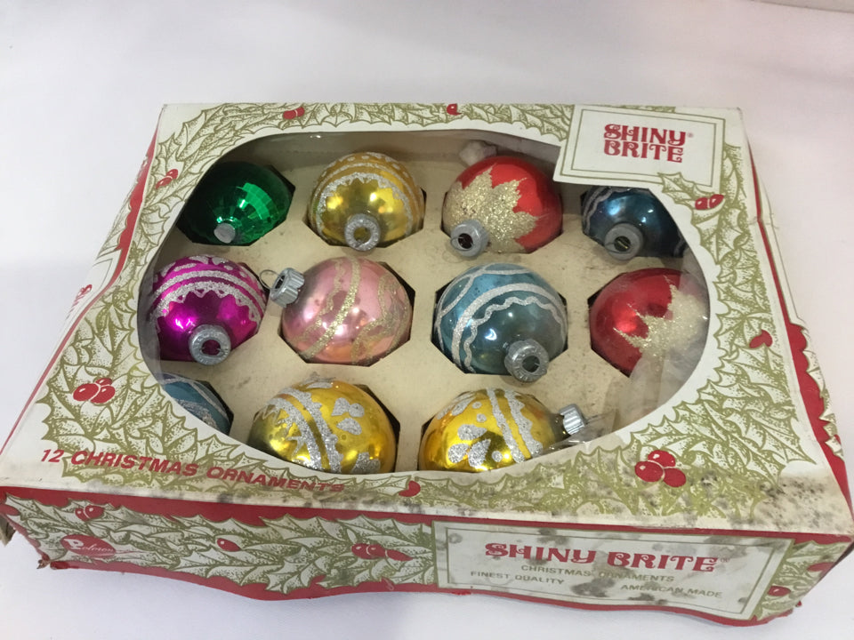 Shiny Brite Vintage Multi-Color Glass Set of 12 Holiday Ornaments