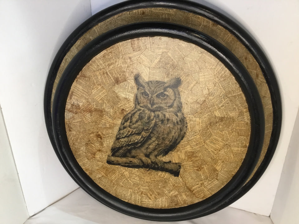 Round Wood Owl Brown Wall Decoration Art