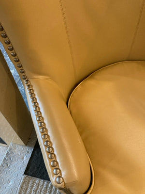 Wing Back Vinyl NailHead Gold Chair & Ottoman