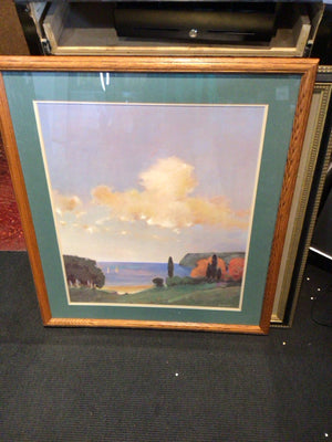 Signed Green/Blue Lake Scene Framed Art
