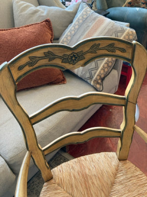 French Country Rush Open Arm Painted Tan Chair