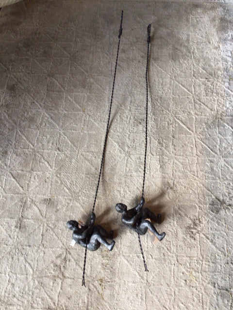 Hanging Black Cast Iron Pair Man Sculpture