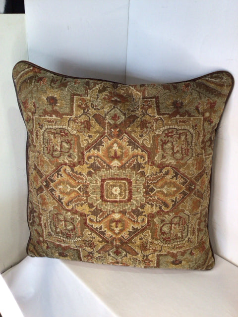 Brown/Gold Polyester Tapestry Down Filled Pillow