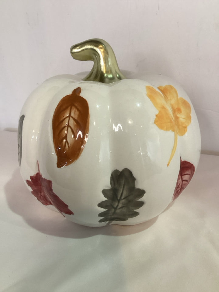 Pumpkin White Ceramic Leaves Holiday Item