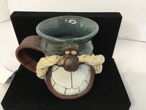 Signed Brown/Gray Pottery Face Mug