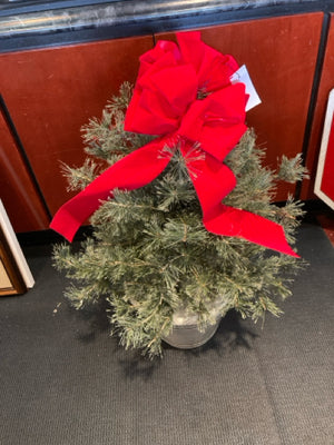 Christmas Green/Red Pine Tree In Planter Holiday Item
