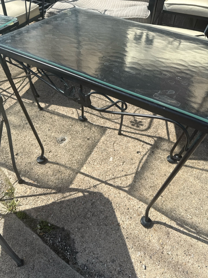 Glass Top Wrought Iron Outdoor/Outside End/Side Black Table