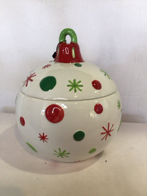 Real Home Christmas White/Red Ceramic Bowl Ornament Holiday Item