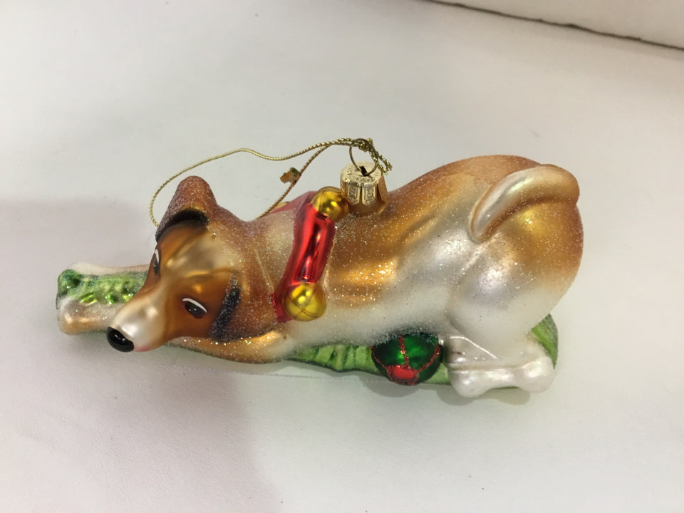 Ornament Brown/White Glass Dog Holiday Item