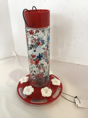 Red Glass Hummingbird Flowers Bird Feeder