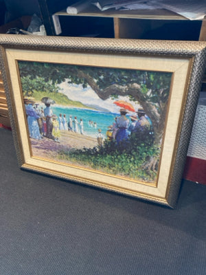 Impressionism Multi-Color Sea Scape People Framed Art
