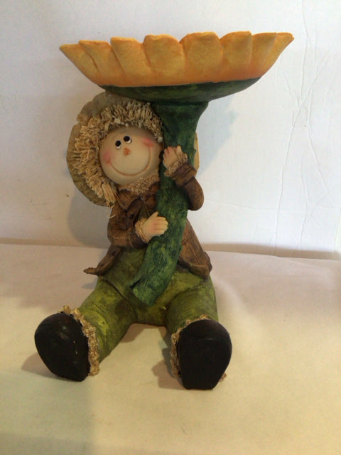 Fall Brown/Multi Resin Candle Holder Scarecrow Holiday Item