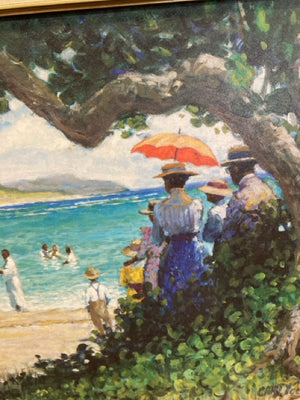 Impressionism Multi-Color Sea Scape People Framed Art