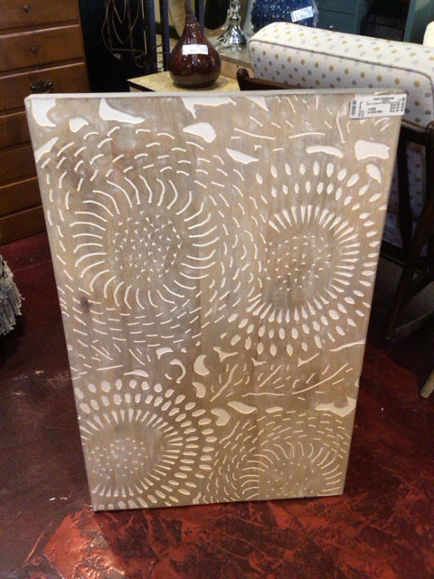 World Market Wood Carved White/Tan Wall Decoration Art