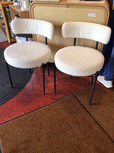 Dining Metal Upholstered Seat Pair White/Black Chair