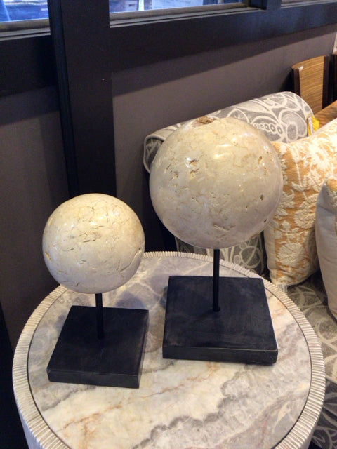 Pottery Barn Sphere Black/Cream Stone Pair Sculpture