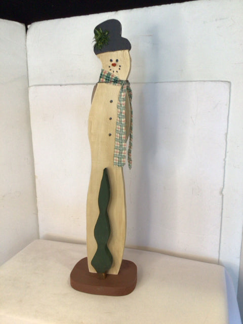 Christmas White/Multi Wood Snowman Figurine Holiday Item