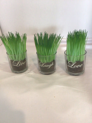 Set of 3 Green Glass In Planter Faux Plant