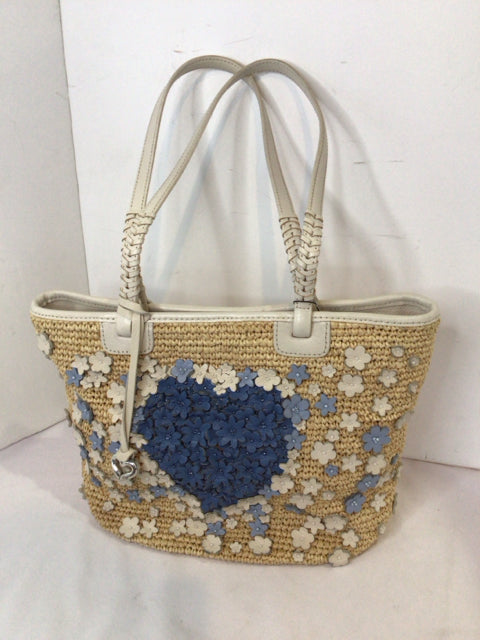 Brighton Straw Blue/White Flower Purse