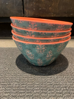 Studio California Set of 4 Aqua/Orange Melamine Floral Bowl Set