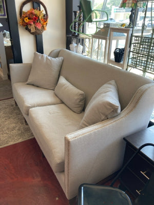 NailHead Linen Loose Cushion Seat Gray Sofa