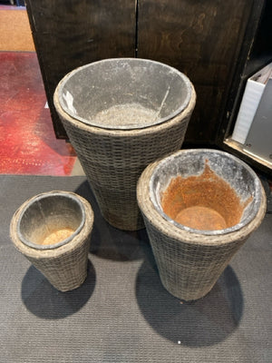 Outdoor/Outside Brown Wicker Set of 3 Planter