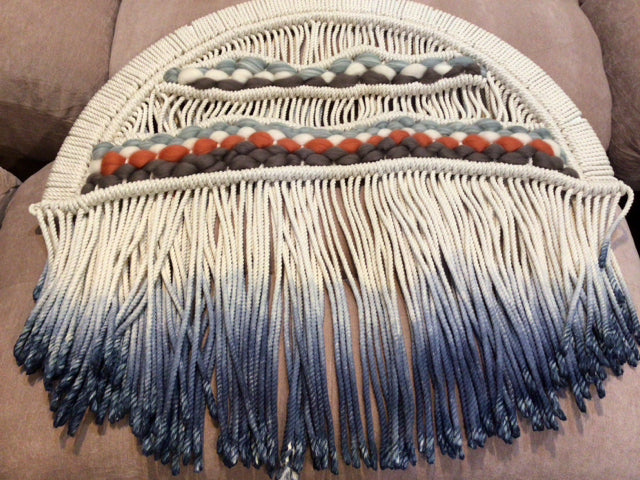 Bohemian White/Blue Macrame Wall Hanging Art