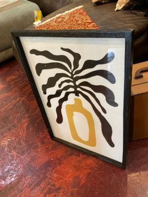 Mid Century Black/Yellow Flower Vase Framed Art