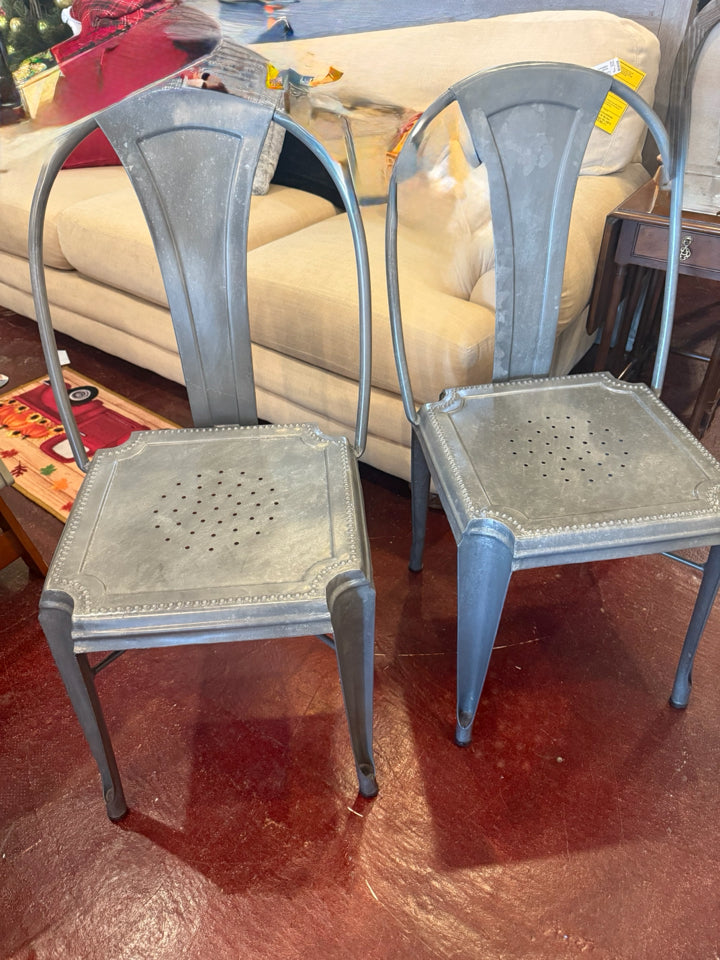 Crate & Barrel Industrial Steel Pair Gray Chair