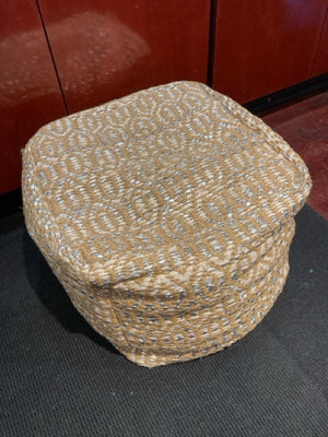West Elm Cube Jute Poof Natural/Silver Ottoman
