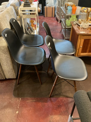 Mid-Century Plastic Set of 4 Black Chair Set