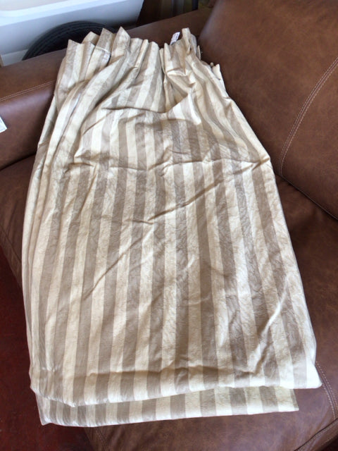 2 Panels Beige/Cream Polyester As is Stripe Custom Draperies/Curtains