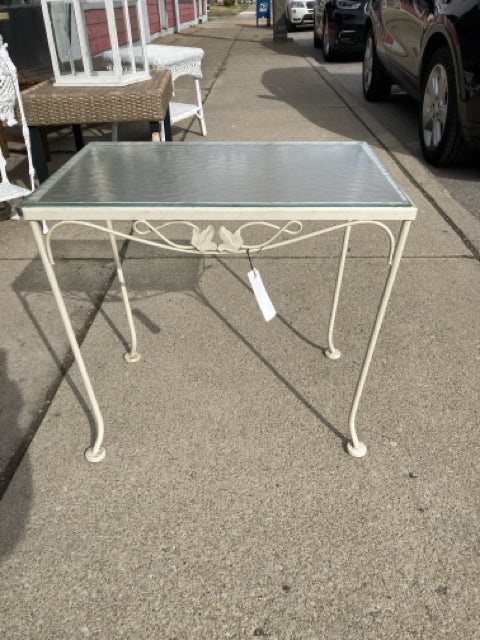 Wrought Iron Glass Top White Table