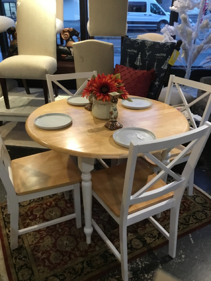 Kitchen Wood Drop Leaf 4 Chairs White/Natural Table & Chairs