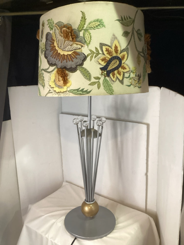 Silver/Gold Metal Embroidered Shade Lamp
