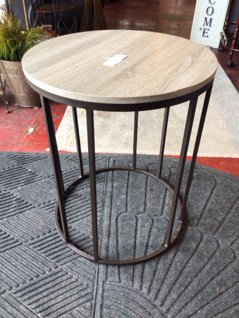 Modern Metal/Wood Round End/Side Greige Table
