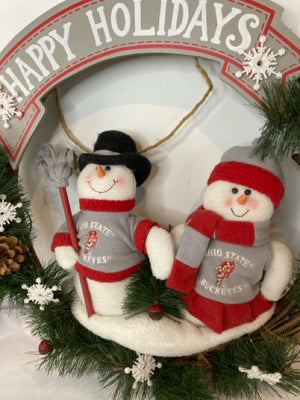 Wreath Green/Red Grapevine Cotton Snowman Holiday Item