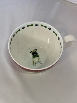 Mug Red/Green Bone China Pug Plaid Holiday Item