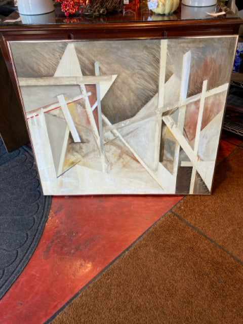 Cream/Brown Canvas Abstract Framed Art