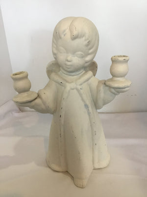 Candle Holder White Ceramic Angel Holiday Item