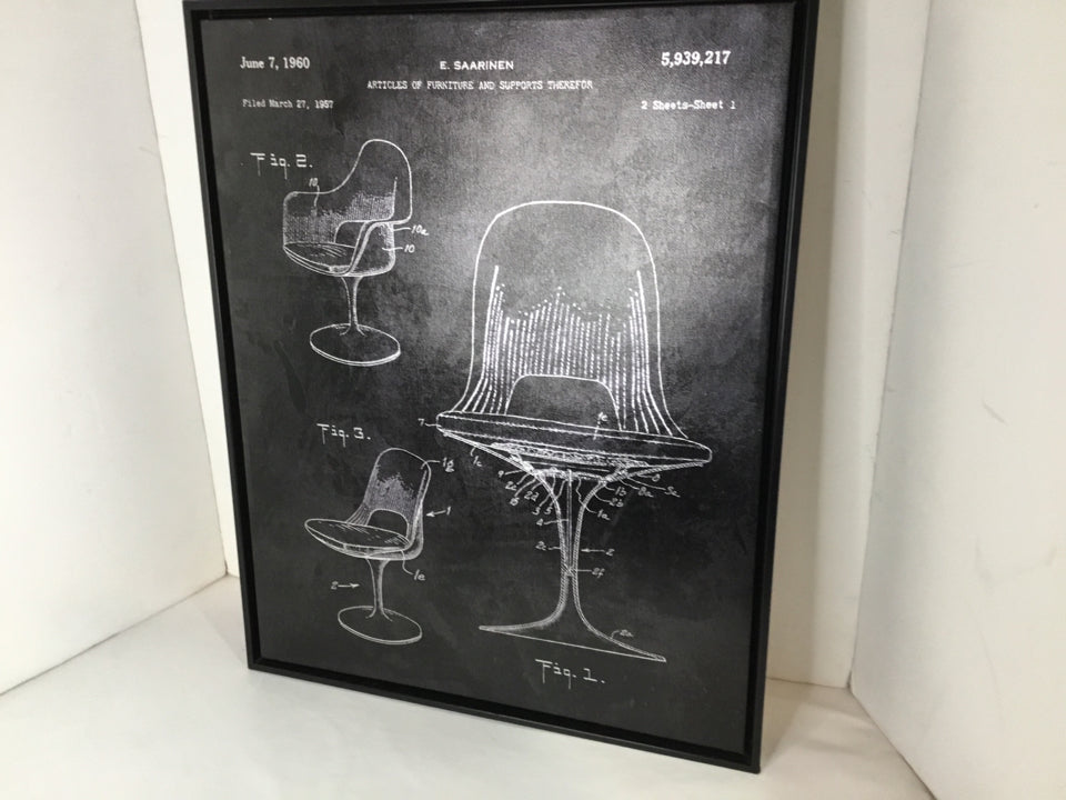 Mid Century Black/Silver Chair Framed Art