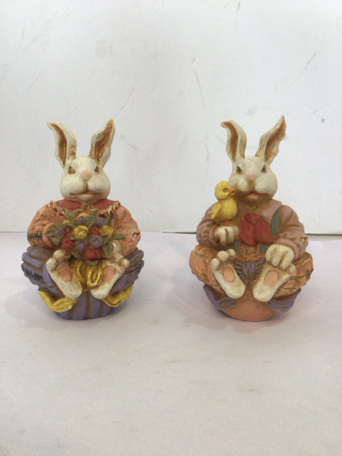 Easter Pink/white Resin Bunnies Pair Holiday Item