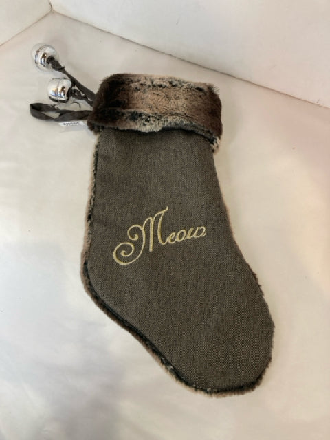 Christmas Gray Faux Fur Stocking Bells Holiday Item