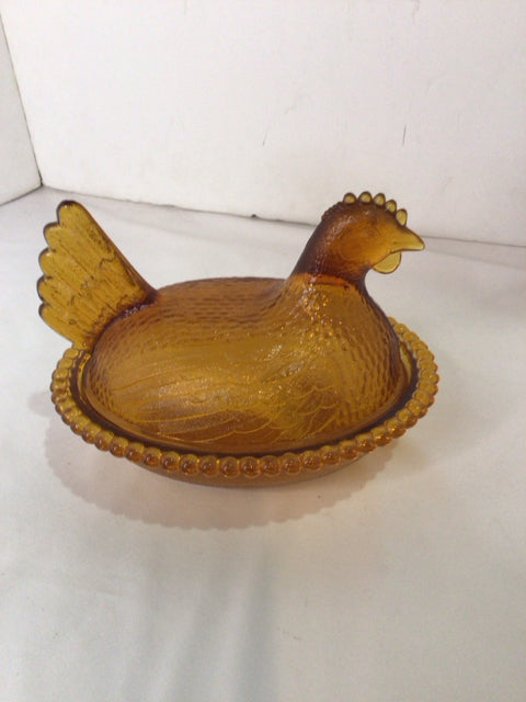 Vintage Candy Amber Glass Chicken Bowl