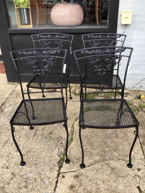 Outdoor/Outside Wrought Iron Set of 4 Black Chair Set