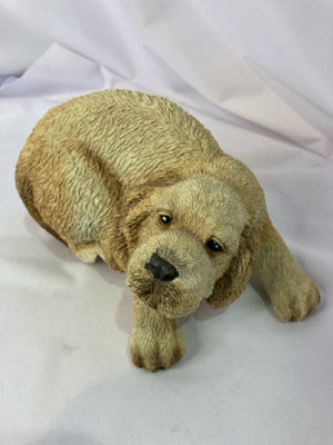 Battery Operated Tan Resin Bark Dog Sculpture