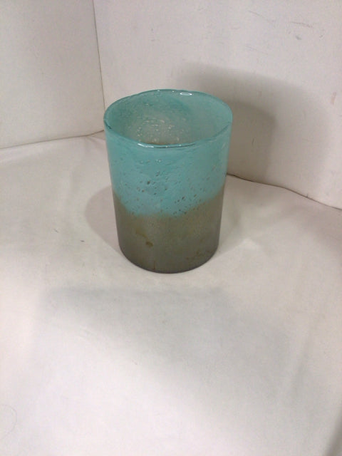 Hand Blown Blue/Tan Glass Vase