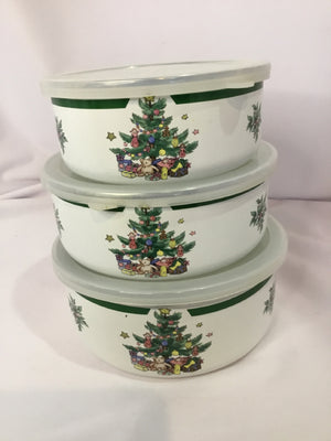 Nikko Holiday White/Green Metal Christmas Tree Bowl Set