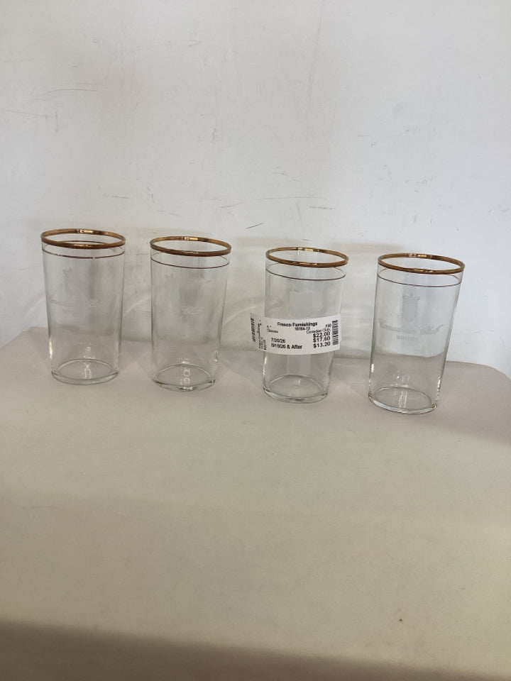 Canadian Club Clear/Gold Glass Set of 4 Glasses